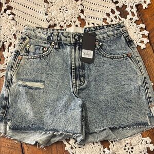 One Teaspoon Blue Jean Shorts High-Waisted Frayed Hem